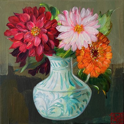 SA302 - Petit vase aux dahlias