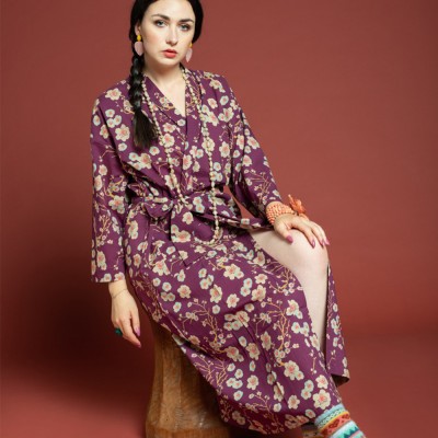 Kimono long Blossom purple