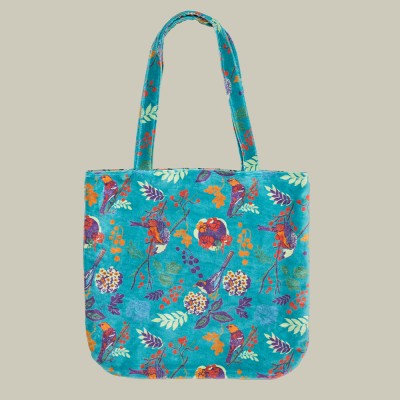 Tote velours Birdy teal
